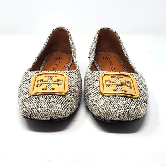 Tory Burch Georgia Ballet Flats Square Toe Rustic Linen Wool Gold 87306 Size 8 M - Picture 6 of 12